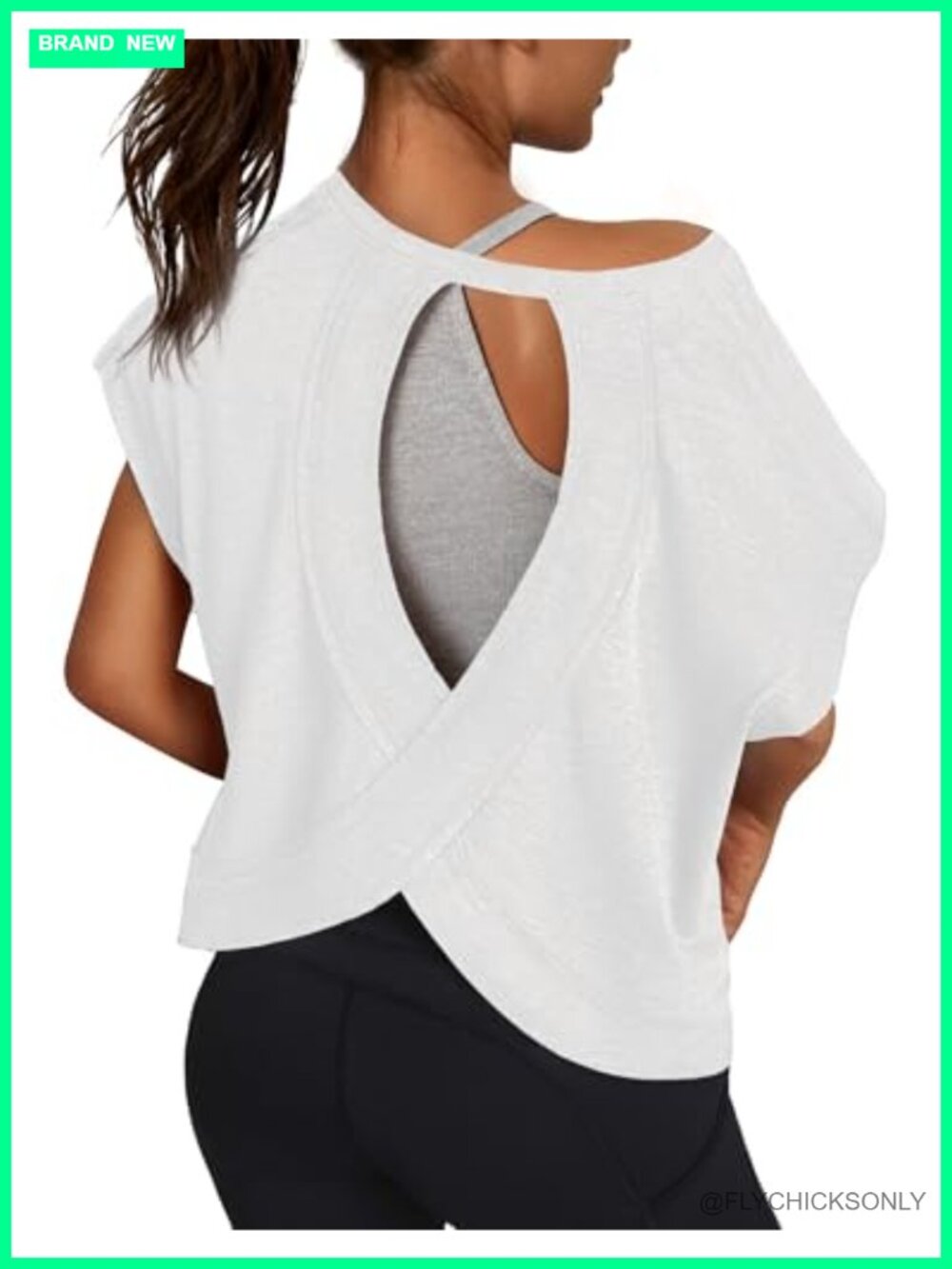 Open Back Workout Shirt Short Sleeve Crop Top Yoga Gym Athletic Tee